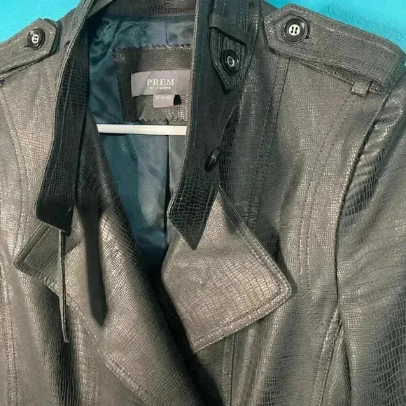 Prem By Michaa Black Crocodile Trench Jacket - Picture 4 of 7